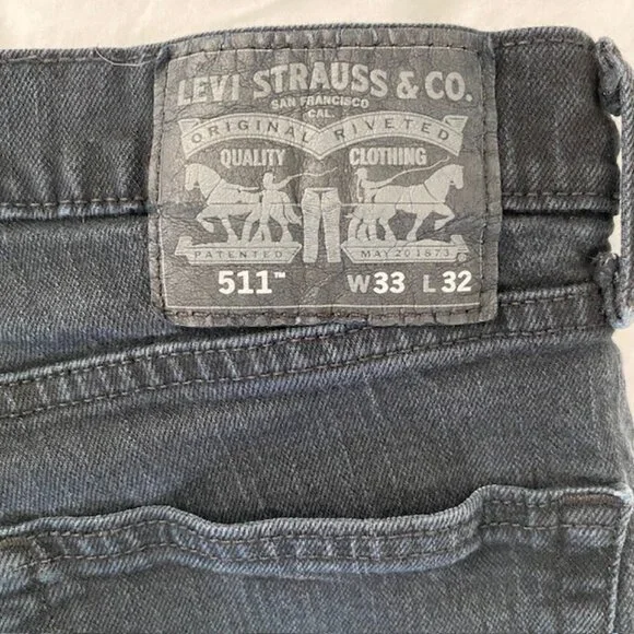 LEVI STRAUSS 511 Straight Leg Faded Black Denim Jeans 33 x 32 - Picture 11 of 14
